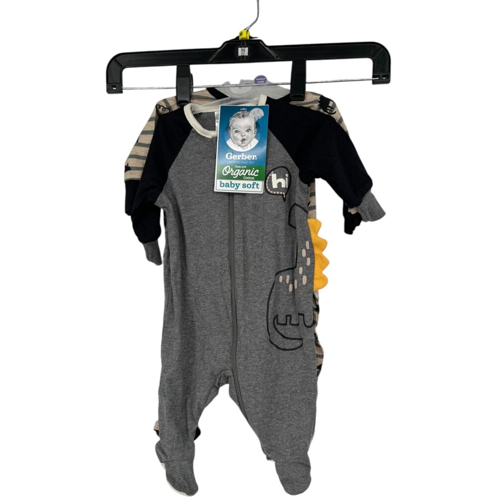 Gerber 2PK Baby Sleep 'n Play Size Newborn Organic Cotton Dinosaur Striped